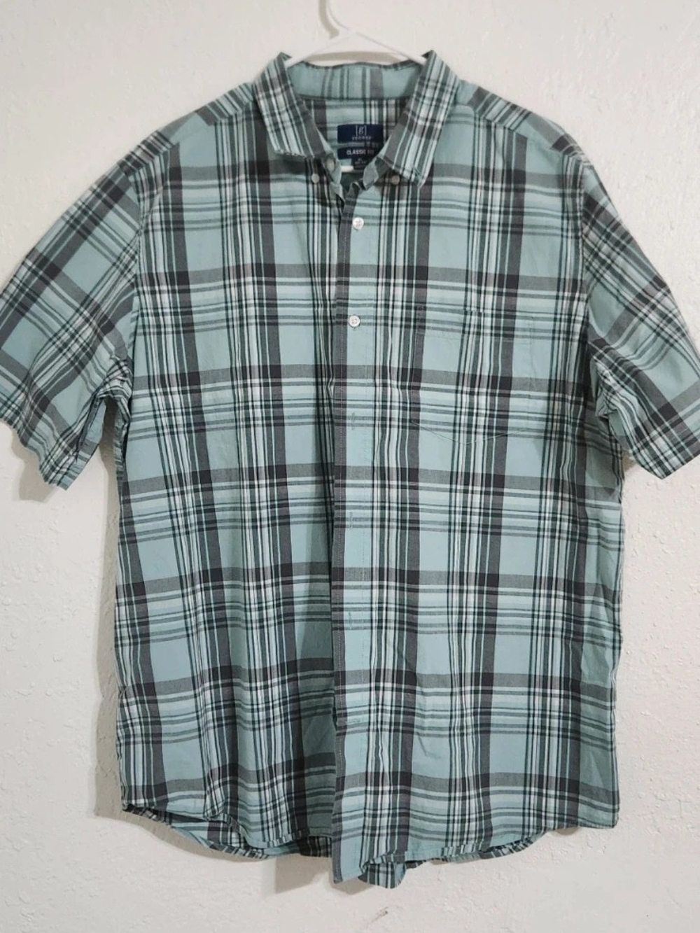 George Men's Short-Sleeve Plaid Button-Down Shirt - Light Blue & Gray